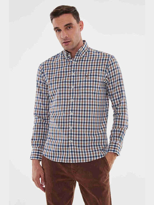 Fynch Hatton Men's Shirt Long Sleeve Cotton Checked Brown