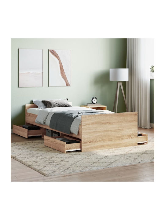 Κρεβάτι Μονό Ξύλινο Μπεζ με Τάβλες για Στρώμα 90x190cm