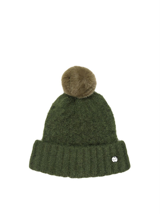 Pom Pom Beanie Frauen Beanie Gestrickt in Grün Farbe