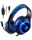 Pacrate H11G Over Ear Gaming Headset with 3.5mm / USB Connectivity Blue for Nintendo Switch / PC / PS4 / PS5 / XBOX