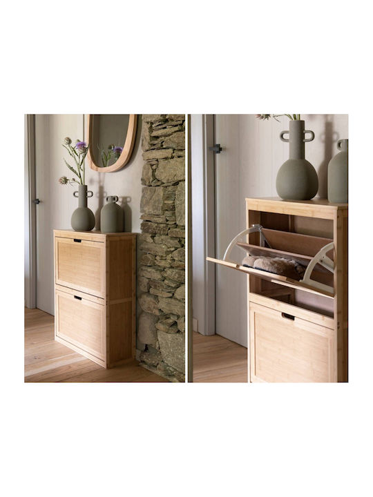 Bamboo Shoe Organizer with 2 Shelves Beige 63x24x81cm