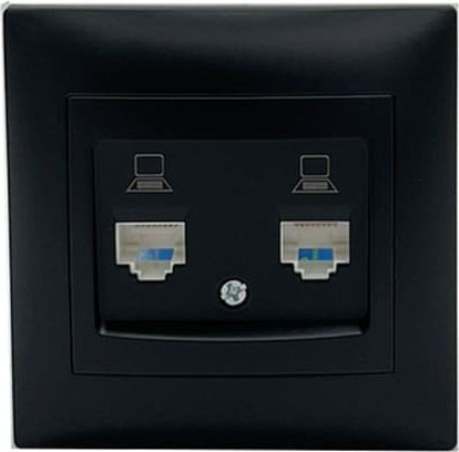 Redled Διπλή Πρίζα Δικτύου RJ45 με Πλαίσιο Τύπου Cat6 σε Μαύρο Χρώμα 29062