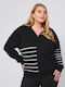 Women's Blouse Long Sleeve Striped Black