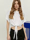 Edward Jeans Milia Women's Crop Top Cotton Short Sleeve White