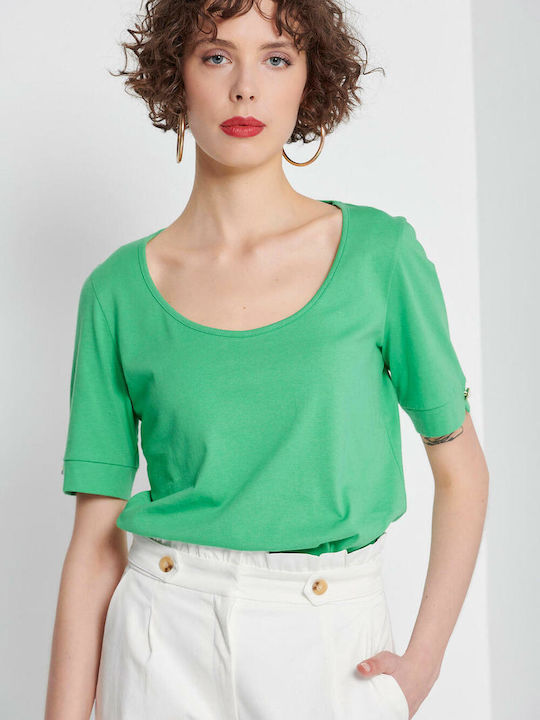 Bill Cost Damen Bluse Baumwolle Kurzärmelig Green