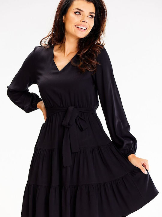 Awama Mini Dress with Ruffle Black