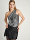Attrattivo Women's Blouse with One Shoulder Silver