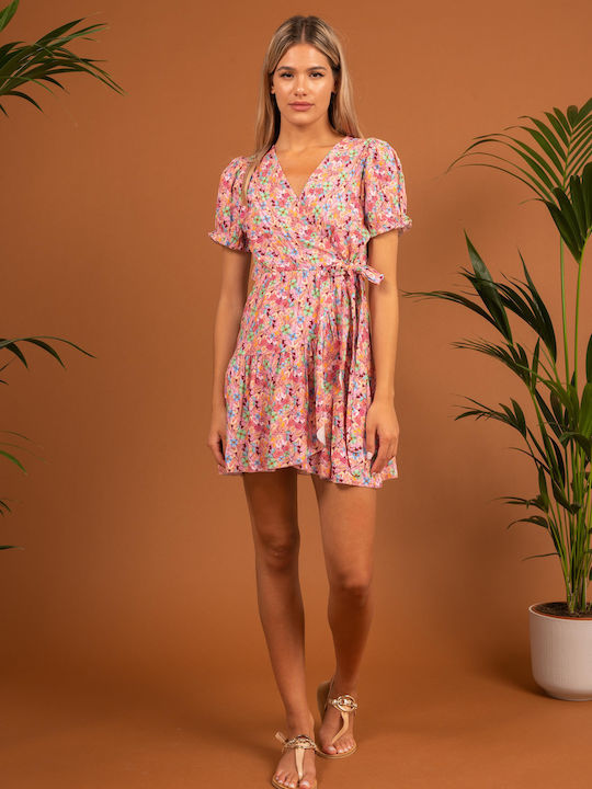 E-shopping Avenue Mini Φόρεμα με Βολάν Ροζ