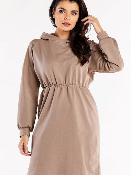 Infinite You Midi Kleid mit Kapuze mit Rüschen Beige