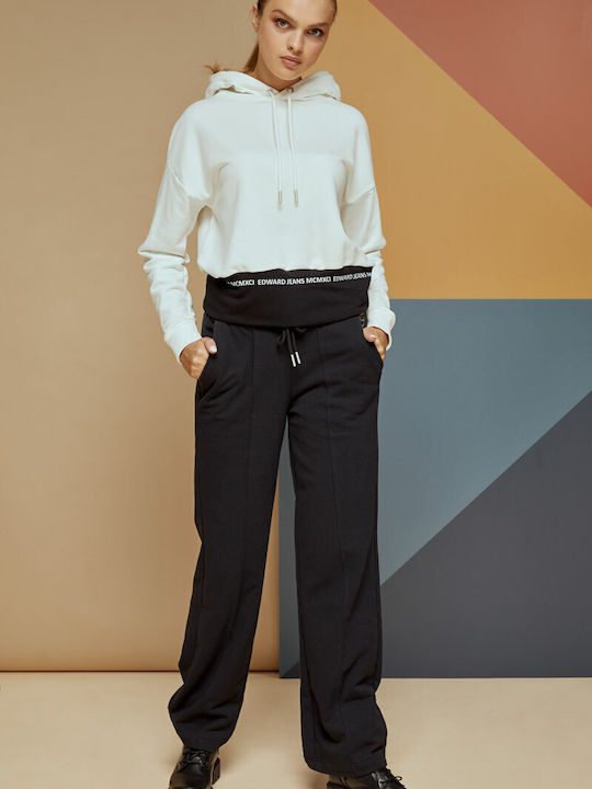 Edward Jeans Γυναικείο Ψηλόμεσο Υφασμάτινο Παντελόνι με Λάστιχο Μαύρο
