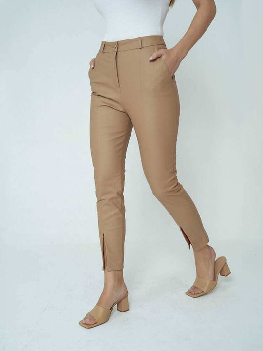 Women's Fabric Trousers Skinny Fit Brown
