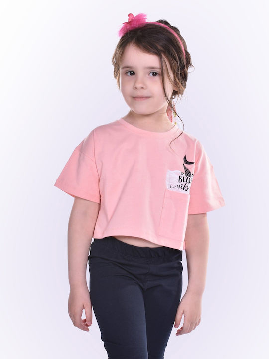 Nek Kids Wear Crop Top pentru copii Cu mâneci scurte Somon