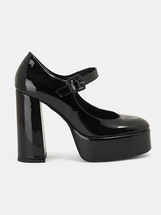 Bozikis Patent Leather Black High Heels with Strap Τακούνι 23 Λ