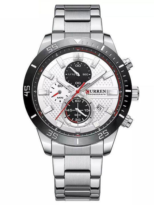Curren Men's Watch Chronograph Battery with White Metal Bracelet