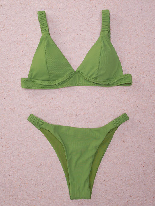 Bikini Set Triangle Top & Slip Bottom with Adjustable Straps Green