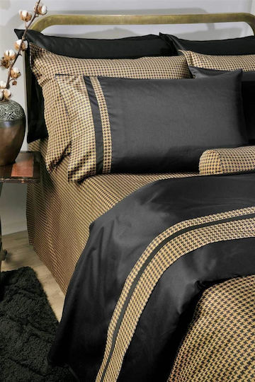 Down Town Home Σετ Παπλωματοθήκη Βαμβακερή 250x260cm Υπέρδιπλη με 2 Μαξιλαροθήκες Pie De Poul Black
