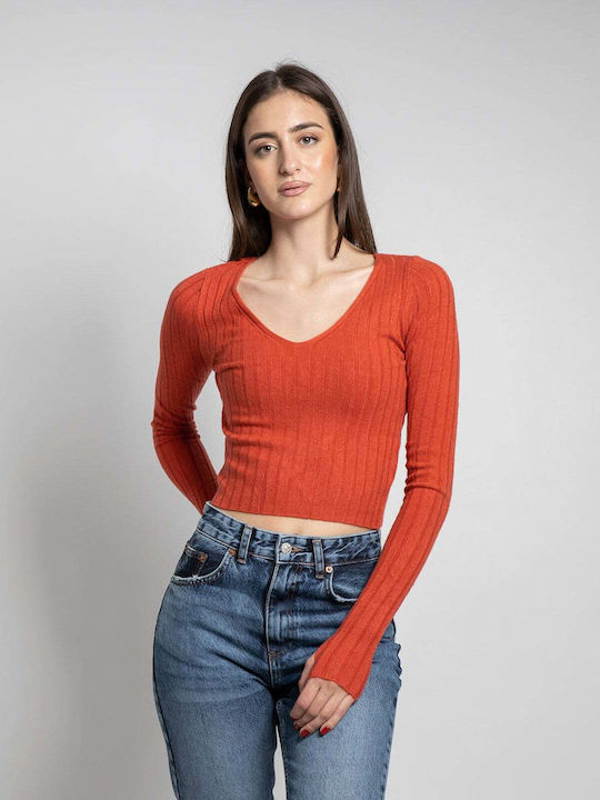 Fashioncore Γυναικείο Μακρυμάνικο Πουλόβερ με V...