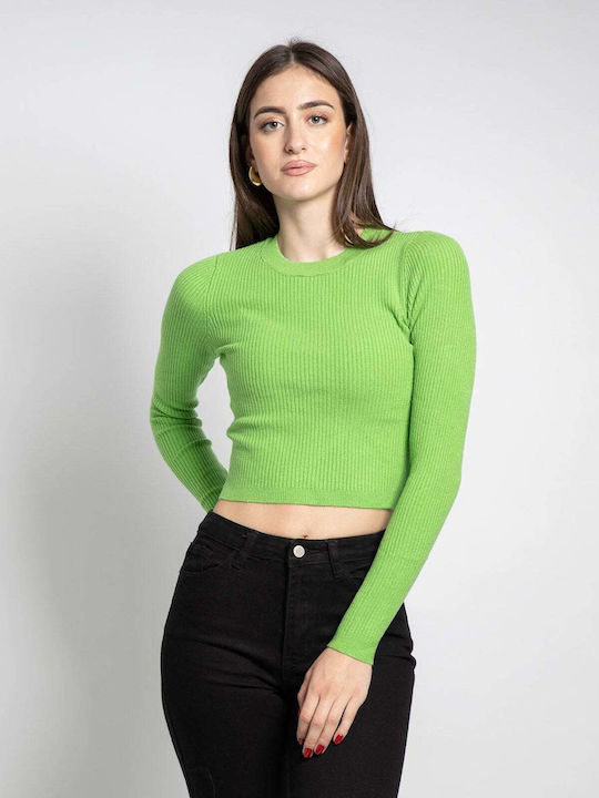 Fashioncore Top de Damă Crop cu Mânecă Lungă Green