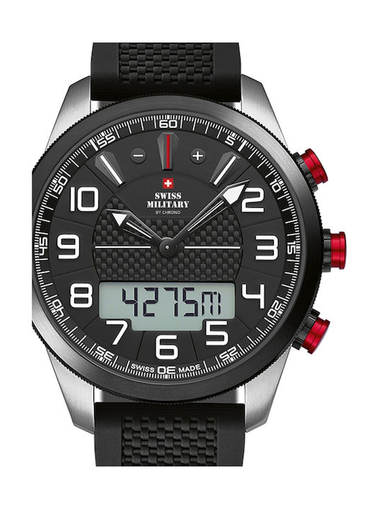 Swiss Military by Chrono Digital Uhr Chronograph Batterie mit Silber Kautschukarmband