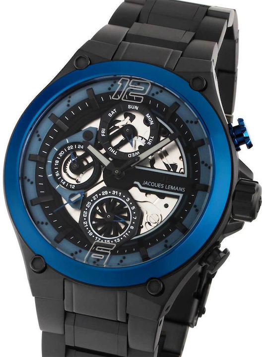 Jacques Lemans Ανδρικό Ρολόι 43mm Μπαταρίας με Γκρι Μεταλλικό Μπρασελέ