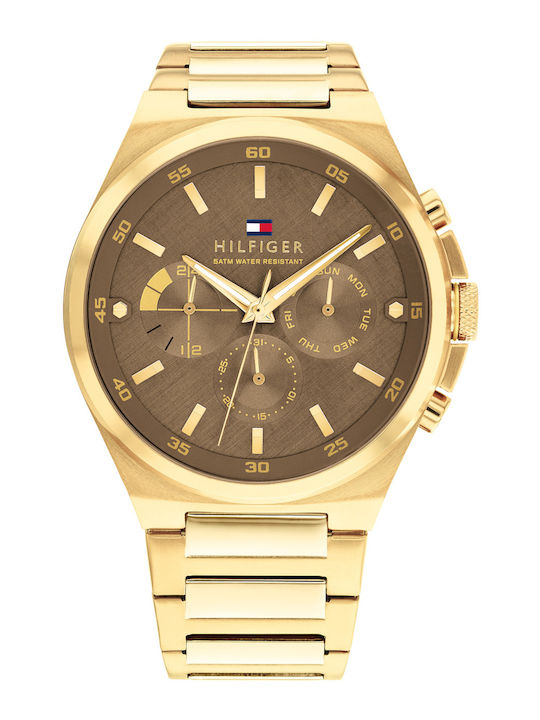 Tommy Hilfiger Horloge Мъжки Часовник 46mm На Батерия Със Златист Неръждаем Стоманен Гривна