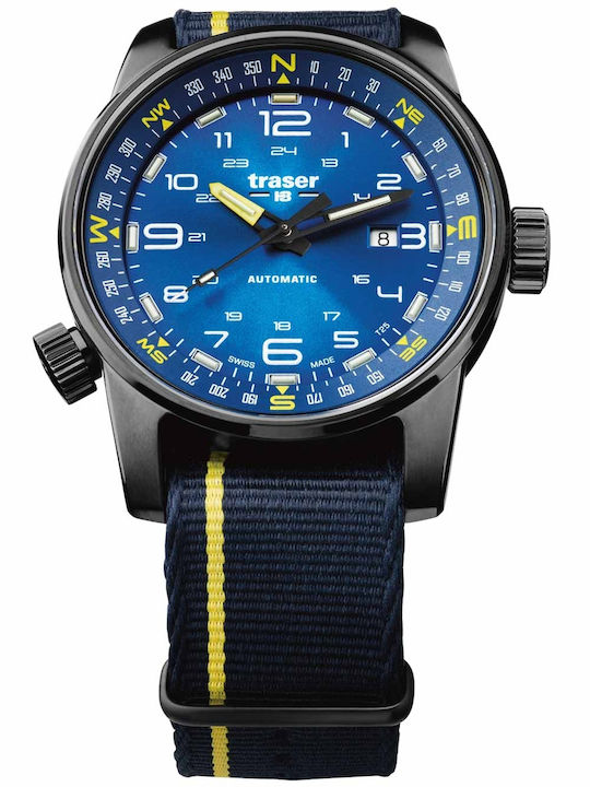 Traser H3 Herrenuhr 46mm Automatisch mit Schwarz Stoffarmband