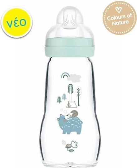 Mam Glass Baby Bottle Feel Good Forest Anti-Colic with Silicone Teat for 2+ Months Green 260ml