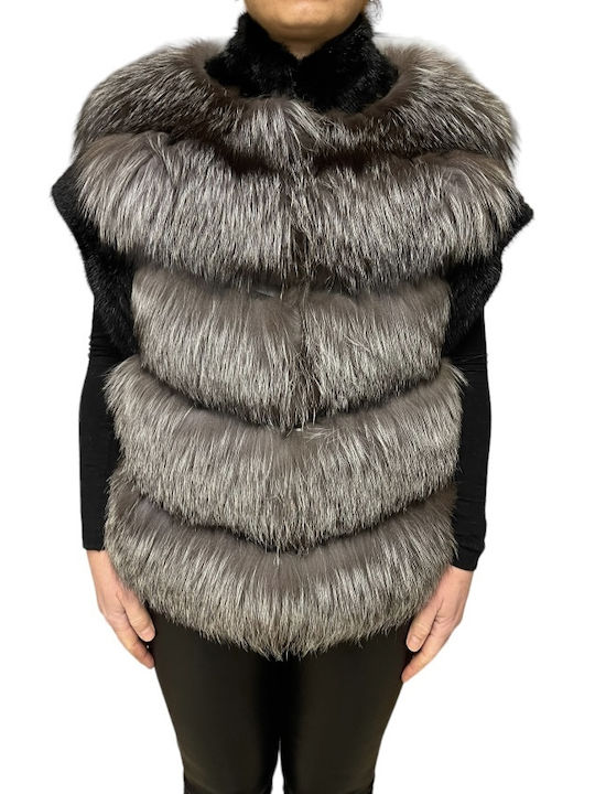 MARKOS LEATHER Women's Sleeveless Short Fur Gray