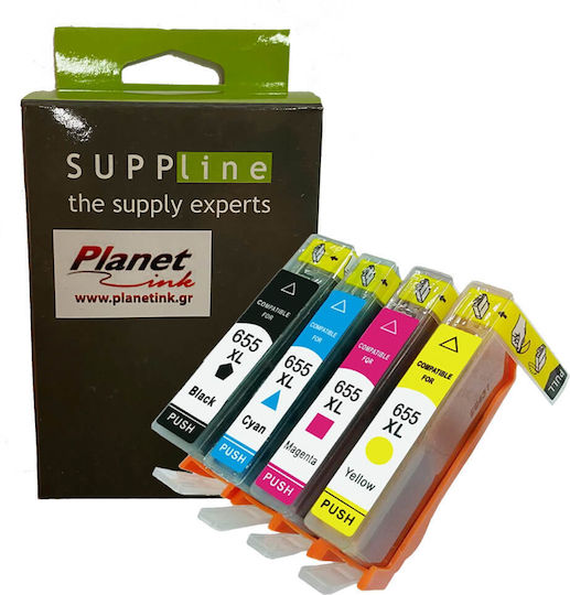 Planetink Pachet Cartușe de Cerneală Compatibile și Recondiționate pentru Imprimante InkJet HP 655XL 70ml Multi (culoare) / Negru