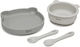 Kiokids Feeding Set Little Bear made of Silicone Gray 4pcs for 4+ months