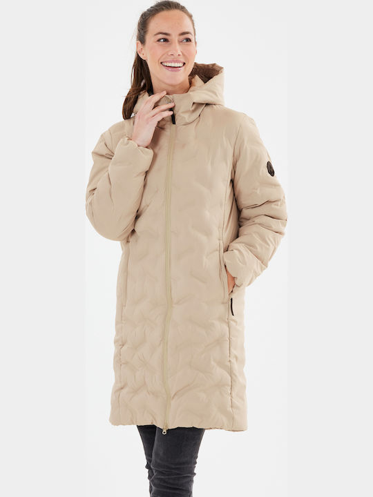 Lang Damen Puffer Jacke für Winter Simply Taupe