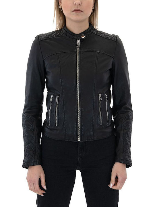 Goosecraft Women's Short Lifestyle Leather Jacket for Winter Black - Main Image