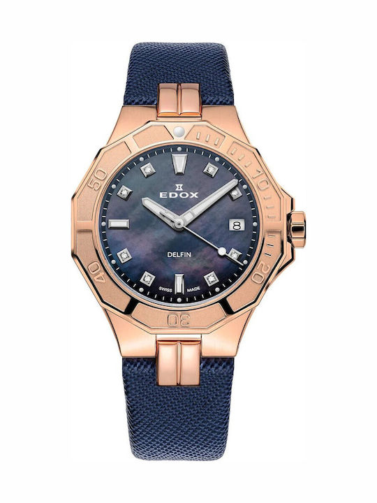 Edox Γυναικείο Ρολόι 38mm Μπαταρίας με Μπλε Δερ...