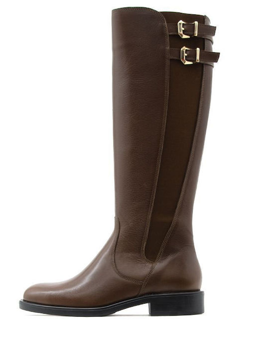 Fardoulis Leather Women's Boots with Zipper Brown