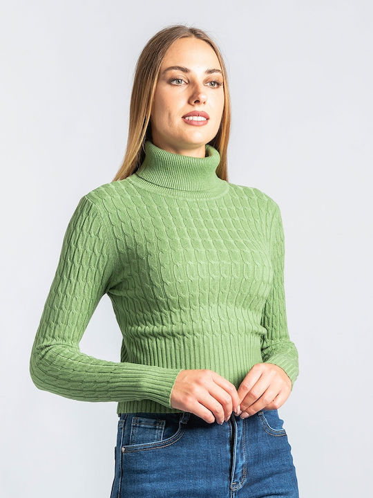 InShoes Women's Blouse Long Sleeve Turtleneck Green