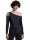 Women's Blouse Satin Off-Shoulder Long Sleeve Black