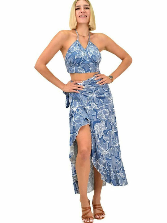 Set with Maxi Skirt Floral Blue