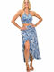 Set with Maxi Skirt Floral Blue