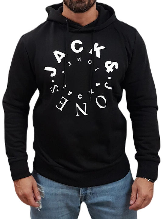 Jack & Jones Ανδρικό Φούτερ με Κουκούλα Big Logo Black