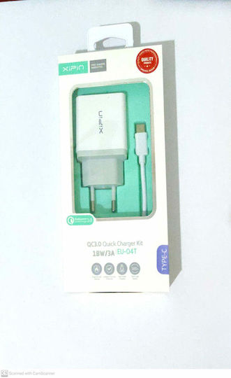Xipin Φορτιστής με Θύρα USB-A και Καλώδιο USB-C 18W Quick Charge 3.0 Λευκός (EU-04T)