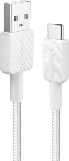 Anker 322 Braided USB 2.0 Cable USB-C Male - USB-A 15W PD White 0.9m A81H5G21