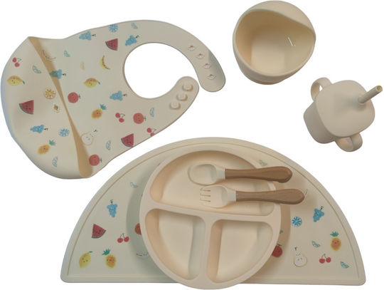 Queen Mother Fruit Silicone Feeding Set with Anti-Slip Beige Base 7 Pieces for 6+ Months