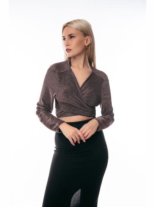Dress Up Дамска Дълъг Ръкав Блуза Бронзова