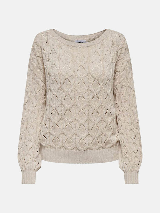 Only Women's Long Sleeve Pullover Cotton Pumice Stone Beige