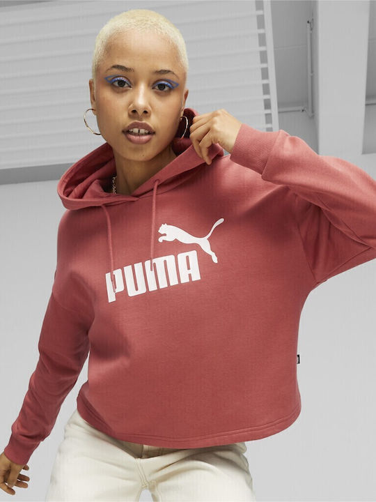 PUMA Logo Изрязан Дамски Суитшърт Худи Розов