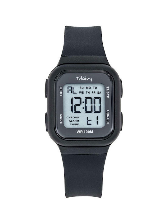 Tekday Digital Uhr Chronograph Batterie mit Schwarz Kautschukarmband