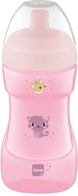 Mam Sports Cup Educational Sippy Cup Silicone Pink Cat for 12m+m+ 330ml