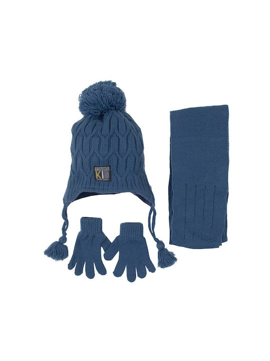 Kitti Kids Beanie Set with Scarf & Gloves Knitted Blue