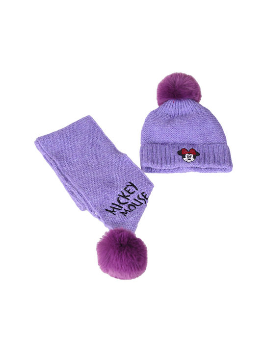 Kids Beanie Set with Scarf Knitted Purple