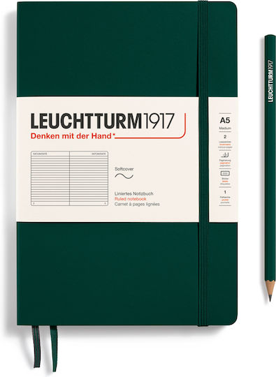 Leuchtturm1917 Тетрадка A5 На райета с Ластик Зелен